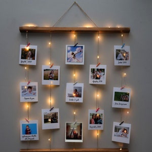 Wooden Picture Holder, Photo Board with Led Light, Free 12 Photo Prints, Picture Holder, Memo Board, Personalized Gift