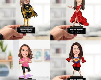 Wooden Custom Caricature Desk Gift, Personalized Cartoon Portrait, Caricature Photo, 3D Wooden Figurine, Gift for Women, Mothers Day Gift