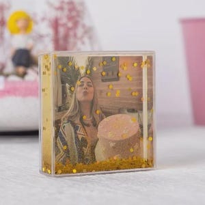 Moldura de acrílico com glitter personalizada, glitter prateado ou dourado, moldura de acrílico personalizada com bloco de fotos, tamanho 4x4 ou 4 x 6 polegadas