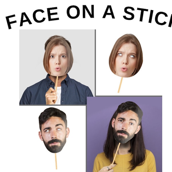 Face On A Stick, Head on Sticks, Personalized Photo Face Mask, Custom Printed Cartdoard, Birthday Party, Personalized Funny Gifts