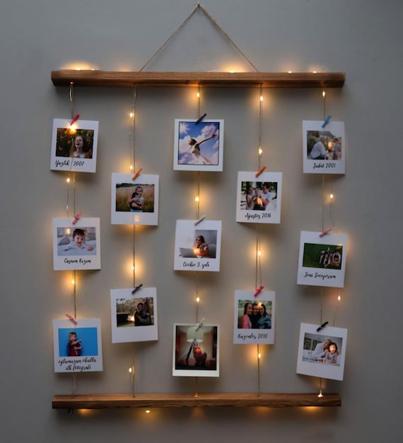 Wooden Picture Holder, Photo Board With Led Light, Free Polaroid 12 Photo  Prints, Picture Holder, Memo Board, Personalized Gift 