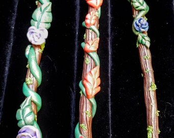 clear quartz point OOAK Crystal Forest Wand- For witches and everything in between fairies polymer clay