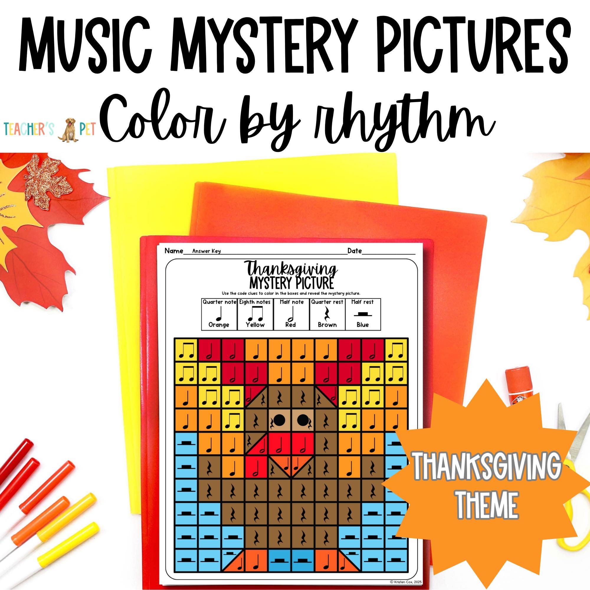 小学生向け音楽カラーコード・リズム・感謝祭テーマ・ピクセルアートワークシート - Etsy 日本