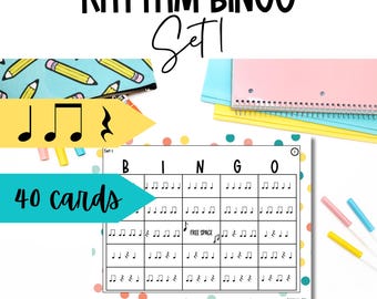 Rhythmus BINGO Spiel - Set 1 - Viertelnote/Pause, Achtelnoten - Musikspiel