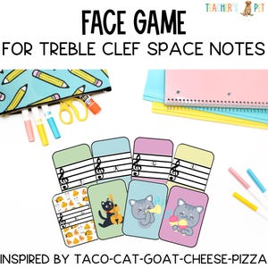 Elementary music game for treble clef space notes - sub plans, centers, review