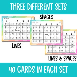 K&ouml;nnte beinhalten: Drei verschiedene Bingo-Kartensets zum Erlernen von Musiknoten auf dem Violinschl&uuml;ssel. Jedes Set enth&auml;lt 40 Karten. Das erste Set ist zum Erlernen der Linien des Violinschl&uuml;ssels, das zweite Set ist zum Erlernen der Zwischenr&auml;ume des Violinschl&uuml;ssels und das dritte Set ist zum Erlernen sowohl der Linien als auch der Zwischenr&auml;ume des Violinschl&uuml;ssels.