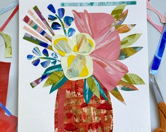 ORIGINAL COLLAGE-Handmade floral collage art-Abstract floral art