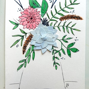 ORIGINAL COLLAGE-Handmade collage art-Mixed media mini floral collage
