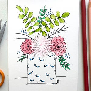 ORIGINAL COLLAGE-Handmade collage art-Mixed media mini floral collage