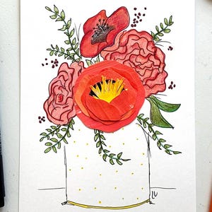 ORIGINAL COLLAGE-Handmade collage art-Mixed media mini floral collage