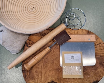Sourdough Bread Making Kit: Organic Starter, Proofing Basket, Dough Hook