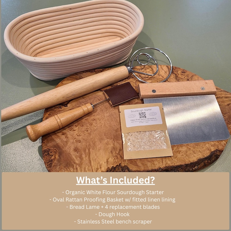 Sourdough Bread Making Kit, Organic Starter, Rattan Basket, Baking Tools image 2