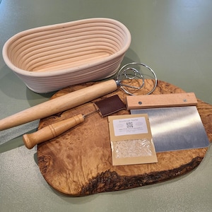Sourdough Bread Making Kit, Organic Starter, Rattan Basket, Baking Tools