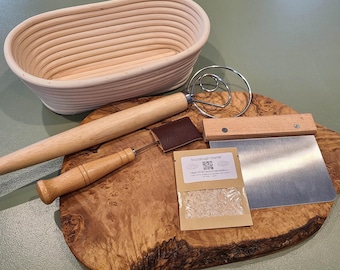 Sourdough Bread Making Kit, Organic Starter, Rattan Basket, Baking Tools