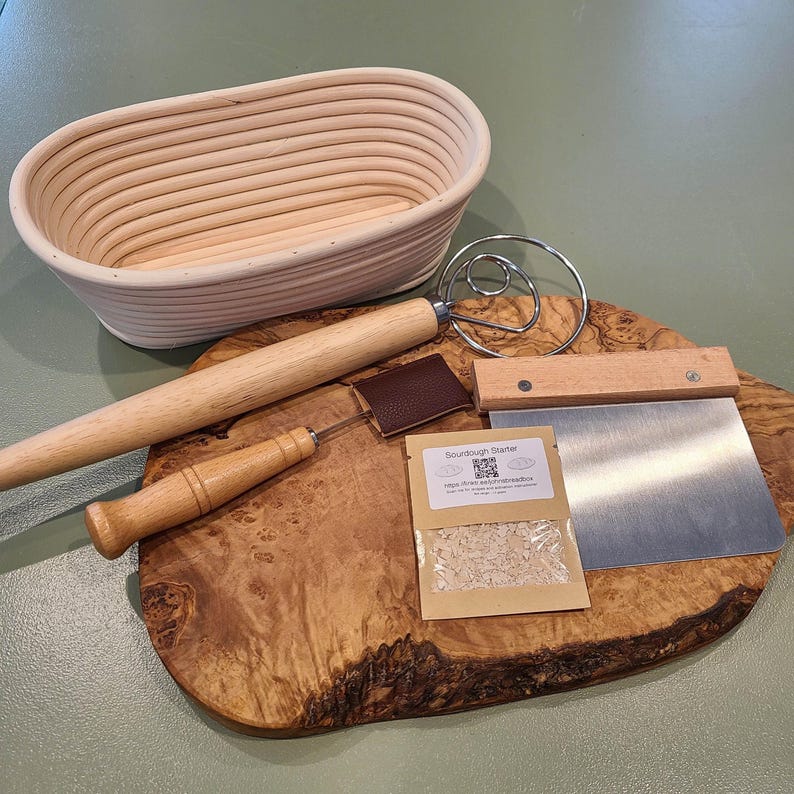 Sourdough Bread Making Kit, Organic Starter, Rattan Basket, Baking Tools image 1