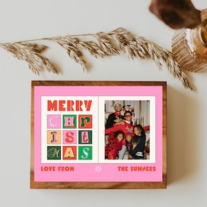 Christmas Card Template Retro Pink Red Photo Holiday Card Photobooth Christmas Card Colorful Holiday Card DIY Canva Christmas Card Template