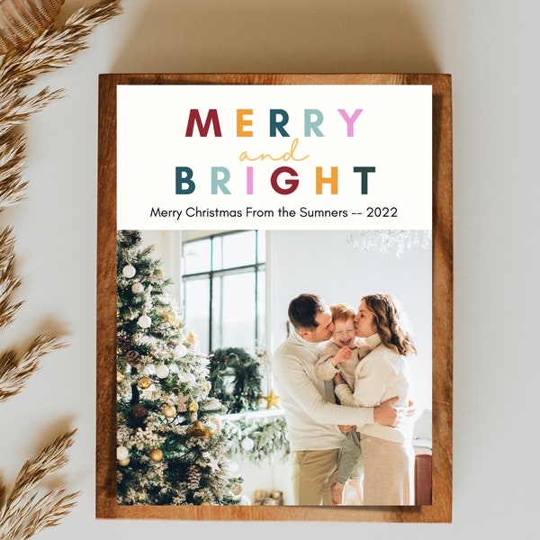 Christmas Card Template Colorful DIY Photo Holiday Cards PhotoBooth Editable Printable Merry and Bright Christmas Cards