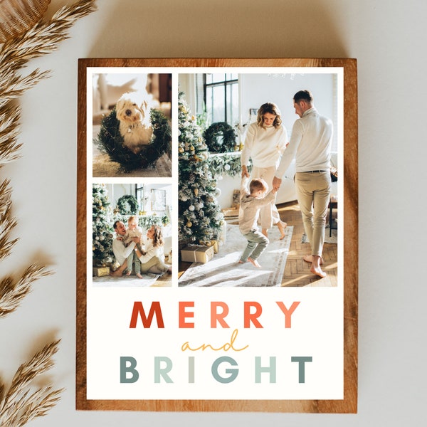 Christmas Card Template PhotoBooth Holiday Photo Card DIY Christmas Card Printable Christmas Card Merry and Bright Colorful Christmas Cards