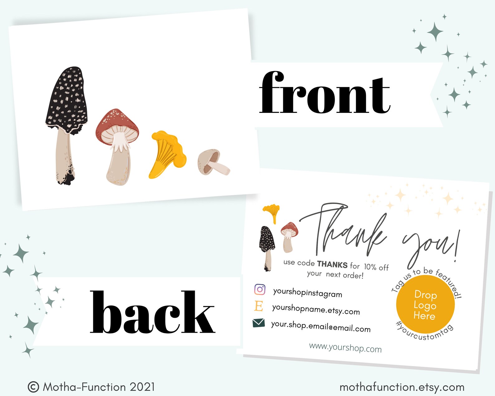 Mushroom Business Card Thank You Card Canva Templates BONUS Etsy
