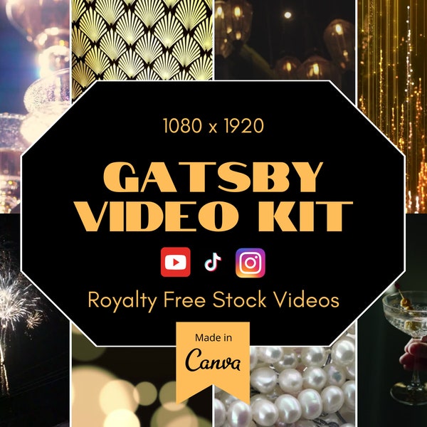 Royalty Free Gatsby Video Clips Art Deco Stock Video Background Video 1080 X 1920 Reels Tiktoks Youtube Canva Pro Kit