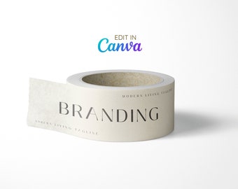 Logotipo de cinta de embalaje Cinta de embalaje Kraft personalizada Plantilla editable para embalaje de marca Cinta de plantilla Canva con texto Cinta de logotipo personalizable