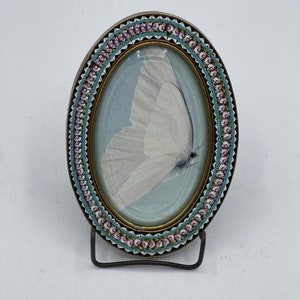Vintage Oval Mosaic on Brass Italian Picture Frame