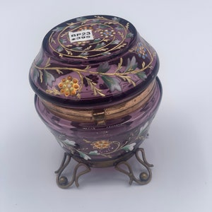 Vintage Powder Jar Purple and Enamel