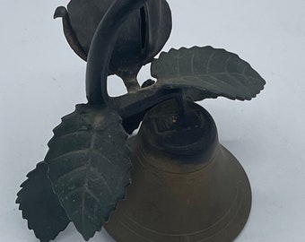 Vintage Brass Bell with Black Rose and Stem