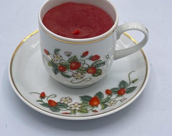 Vintage Strawberry Avon Cup and Saucer w/ candle ca1978