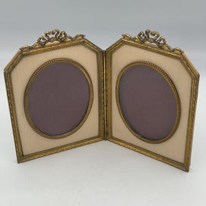Vintage Bronze w/ Celluloid Inserts Double Picture Frame