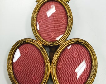 Cadre triple ovale en laiton vintage