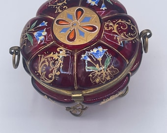Vintage Cranberry Glass w/ Enamel Jar