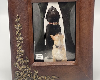 Vintage Leather w Brass Accents Picture Frame