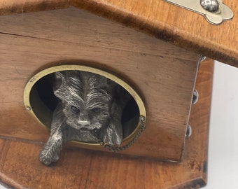 Vintage  English Oak Dog House Humidor w/ Terrier