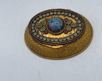 Vintage Brass Ladies Compact w/ Stone