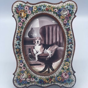 Vintage Millefiori Italian Picture Frame w/ Raised Flowers