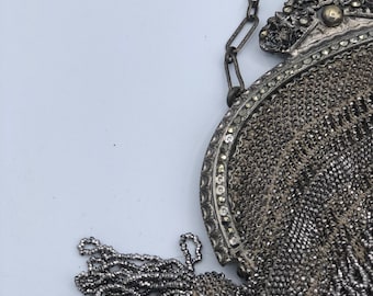 Vintage Steel Beaded Bag with Tassels