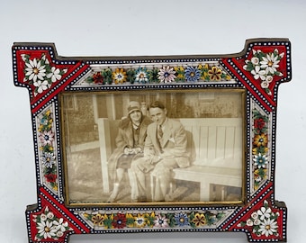 Vintage Mosaic Italian Picture Frame w/ Raised Flowers