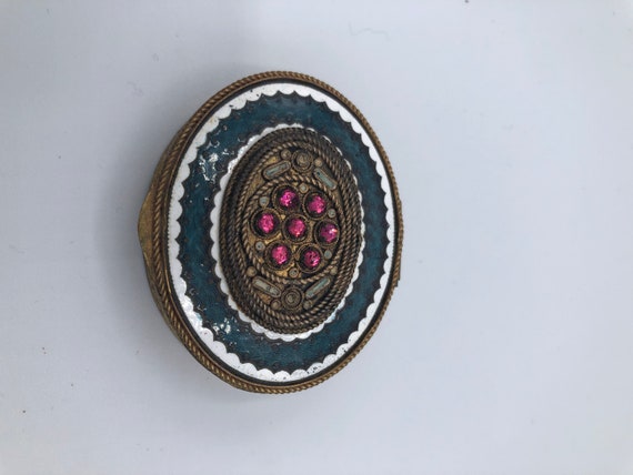 Vintage Ladies Enamel and Jeweled Compact - image 1