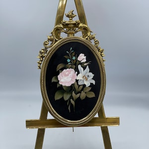 Vintage Pietra Dura Flowers Double Picture Frame on Easel