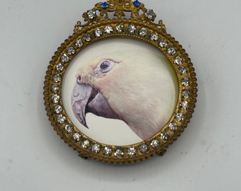 Vintage Round Brass Frame w/ Rhinestones and 2 Blue Stones