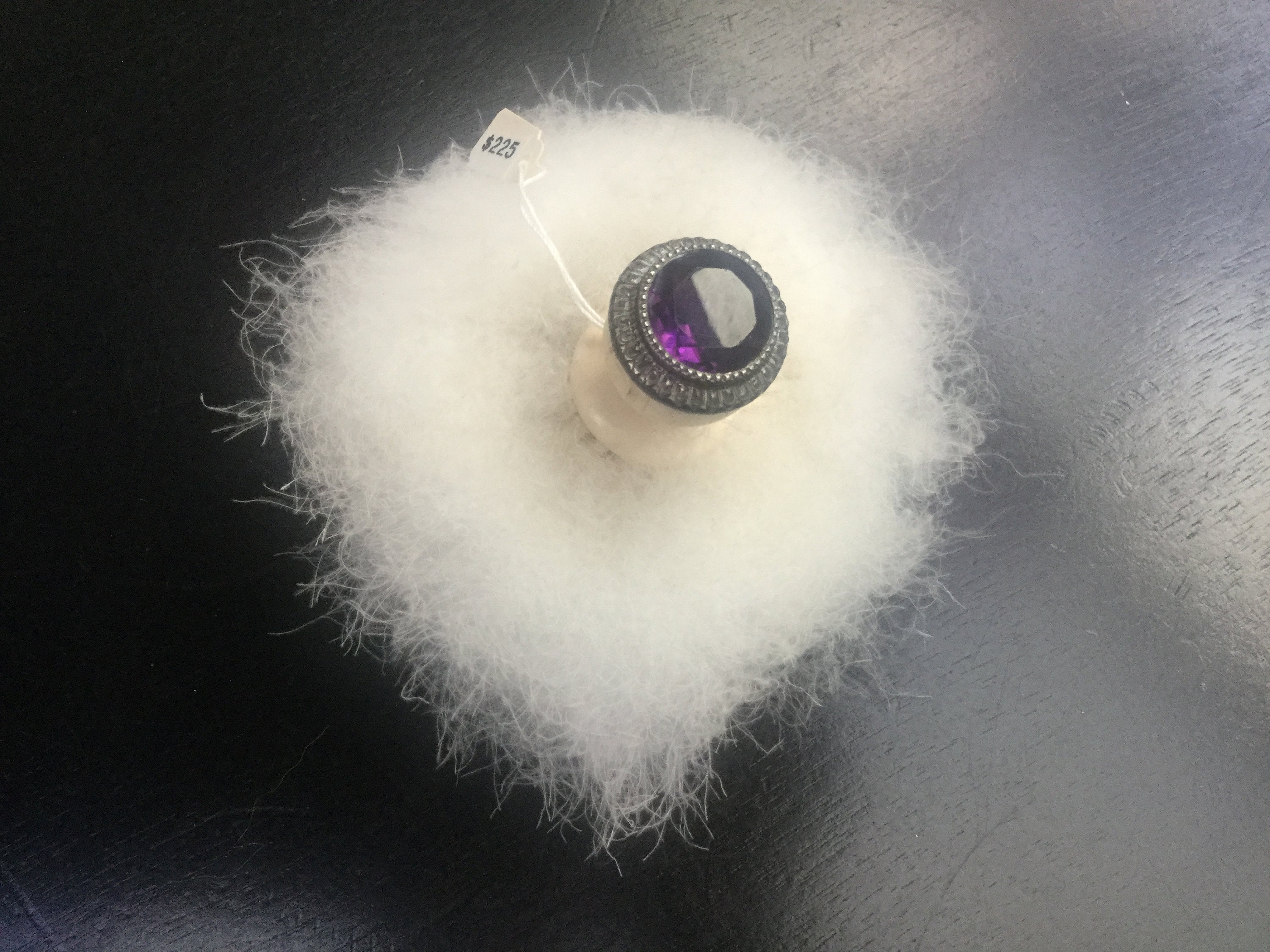 Vintage Ostrich FeatherPowder Puff w/ Purple Jewel