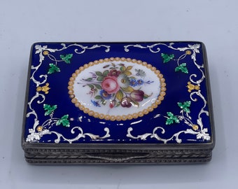 Vintage Cobalt Enamel Box w/ Flowers