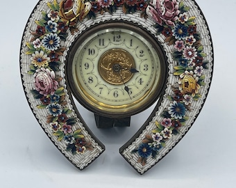 Vintage Italian Mosaic Horseshoe Clock ca 1890-1900