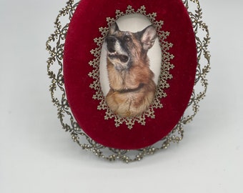 Vintage Oval Red Velvet and Metal Picture Frame