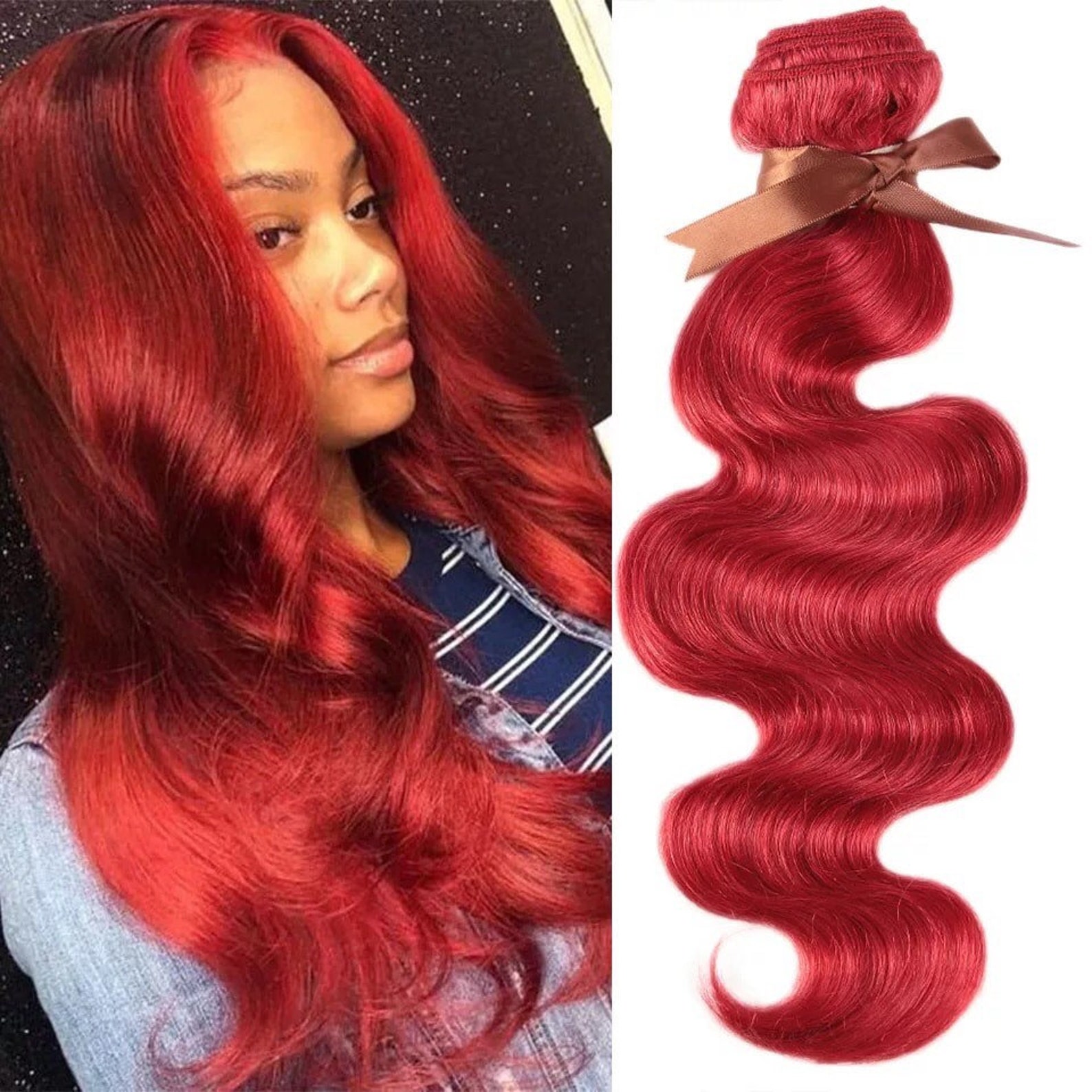 Red Human Hair Bundles Hair Extensions Body Wave Hair Remy Etsy