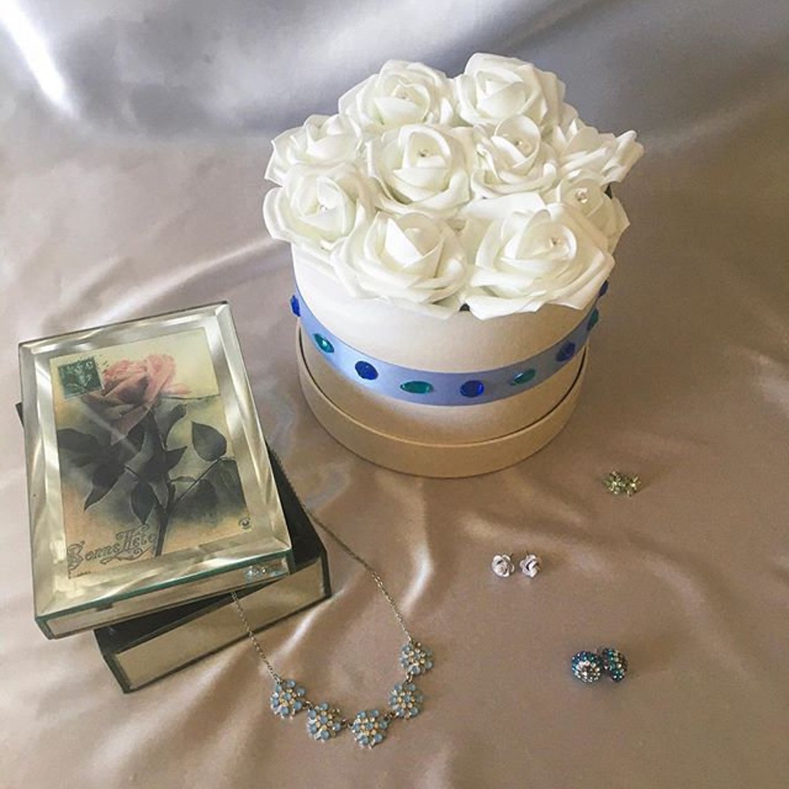 Handmade artificial flower box arrangement in MEDIUM Faux Etsy