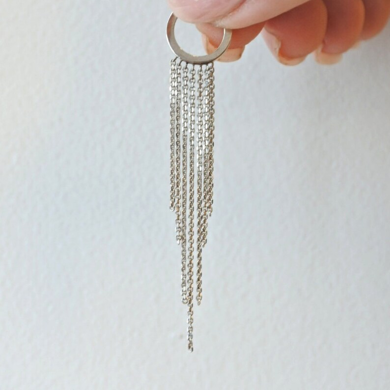 Modern Earring Extension Earring Pendant Solid White Gold Tassel Charm