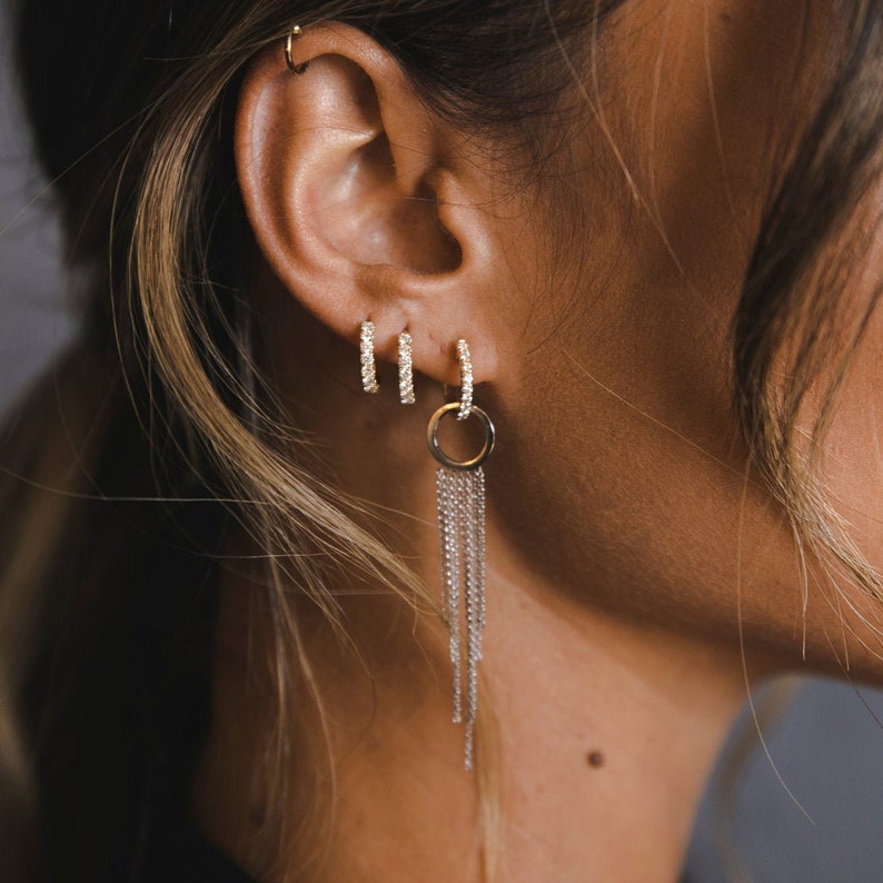 Modern Earring Extension Earring Pendant Solid White Gold Tassel Charm