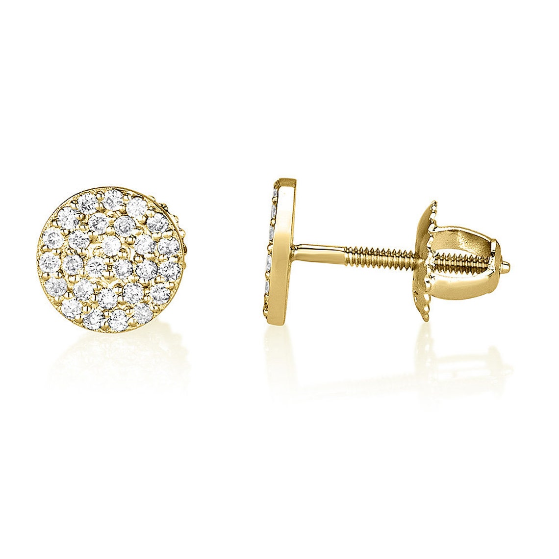 Solid Gold Genuine Diamond Circle Stud Earrings | Etsy